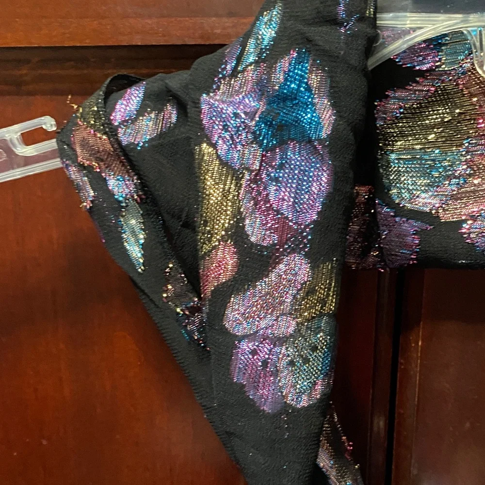 Vintage Amanda Smith 58” x 9” Multi color metallic black Floral Patterned Scarf
